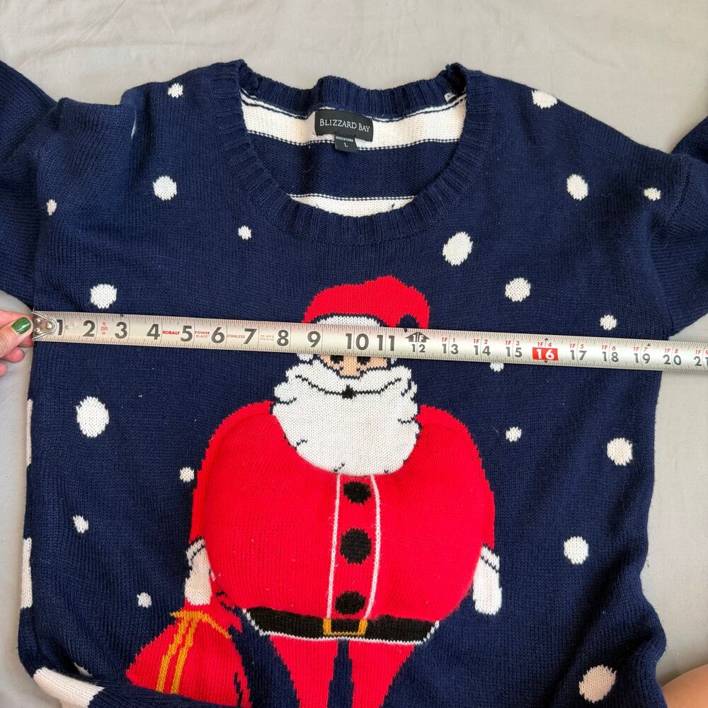 Blizzard Bay, Navy/White, Santa (Plush Belly), Striped, Holiday Sweater- L - Picture 9 of 10